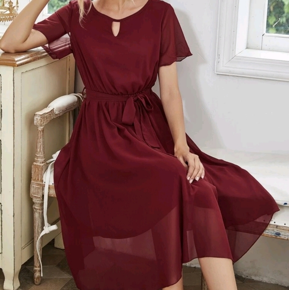 Red Chiffon A-Line Dress - Picture 2 of 5